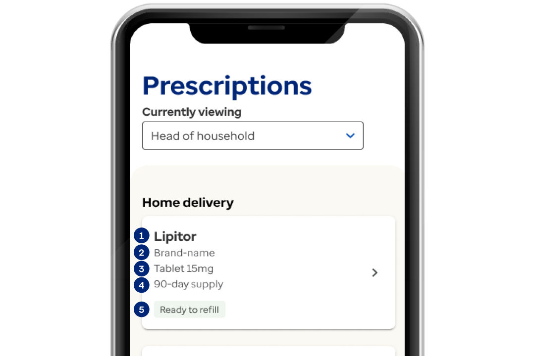 phone screen with example of medication details card on Optum Rx