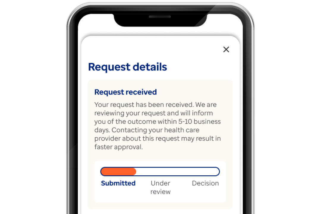 phone screen with status tracker example on the Optum Rx app